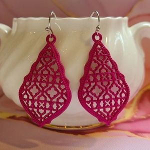Pink Filagree Metal Earrings